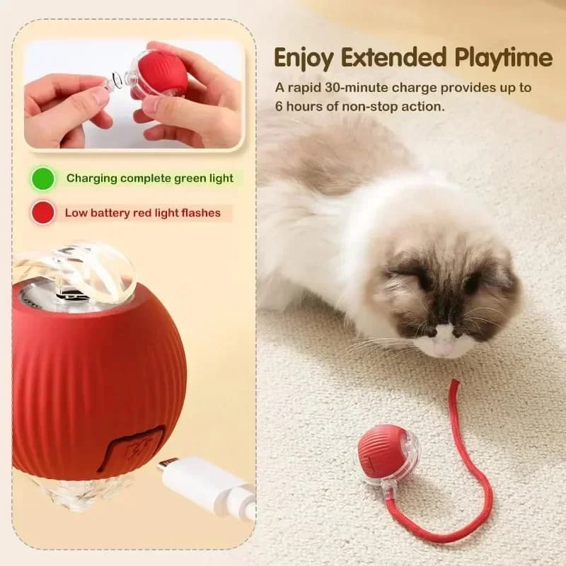 Cat Interactive Ball Toy, Automatic Rolling Ball with Tail, Rechargeable Smart Pet Interactive Toy, Intelligent Mouse for Cat thumbnail 6